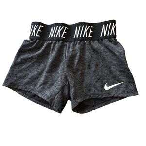 NIKE Dri-Fit Athletic Shorts Girls XS 6X Gray Logo Waistband Gym Volleyball Yoga